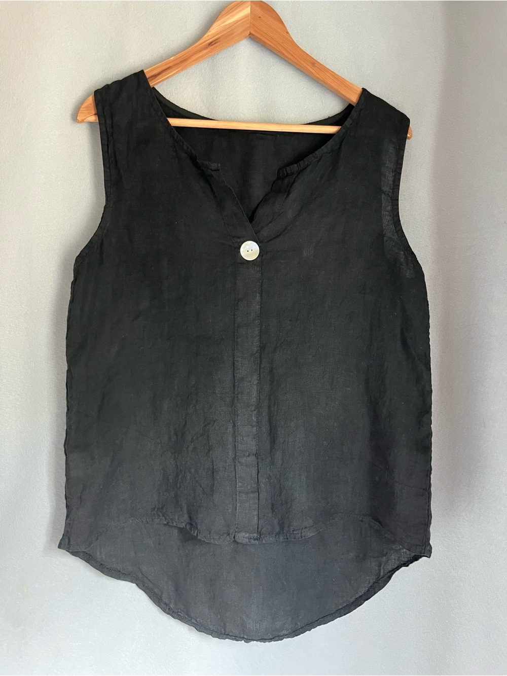 Made in Italy Black Linen Sleeveless Tunic Top | Lagenlook | M